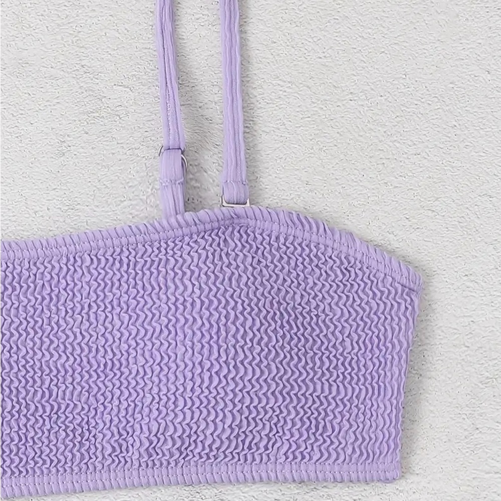 Purple Rib Knit Bandeau High Waist Bikini Set - Picture 3 of 6